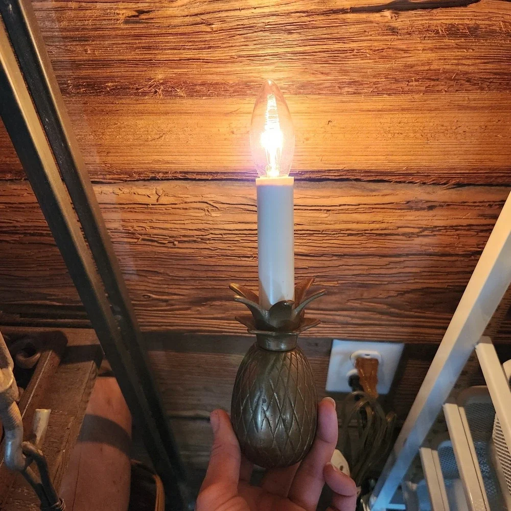 Brass Pineapple VTG Electric Candlestick Lamp Candle Primitive MCM Night Light